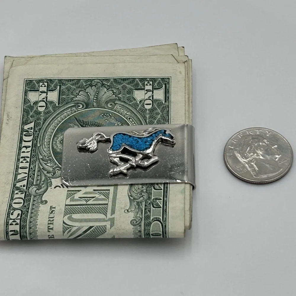 Silver Money Clip with Blue Inlay